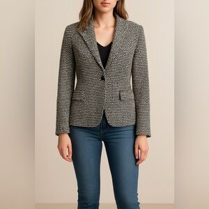 Weekend MaxMara Chevron Blazer Black White Stretch Jacket Women’s Sz M Office